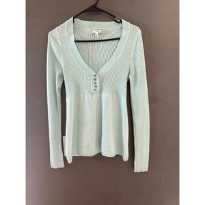 Aeropostale Vintage Y2k Aqua Blue Ribbed Henley Babydoll Bella Swan Sweater L
